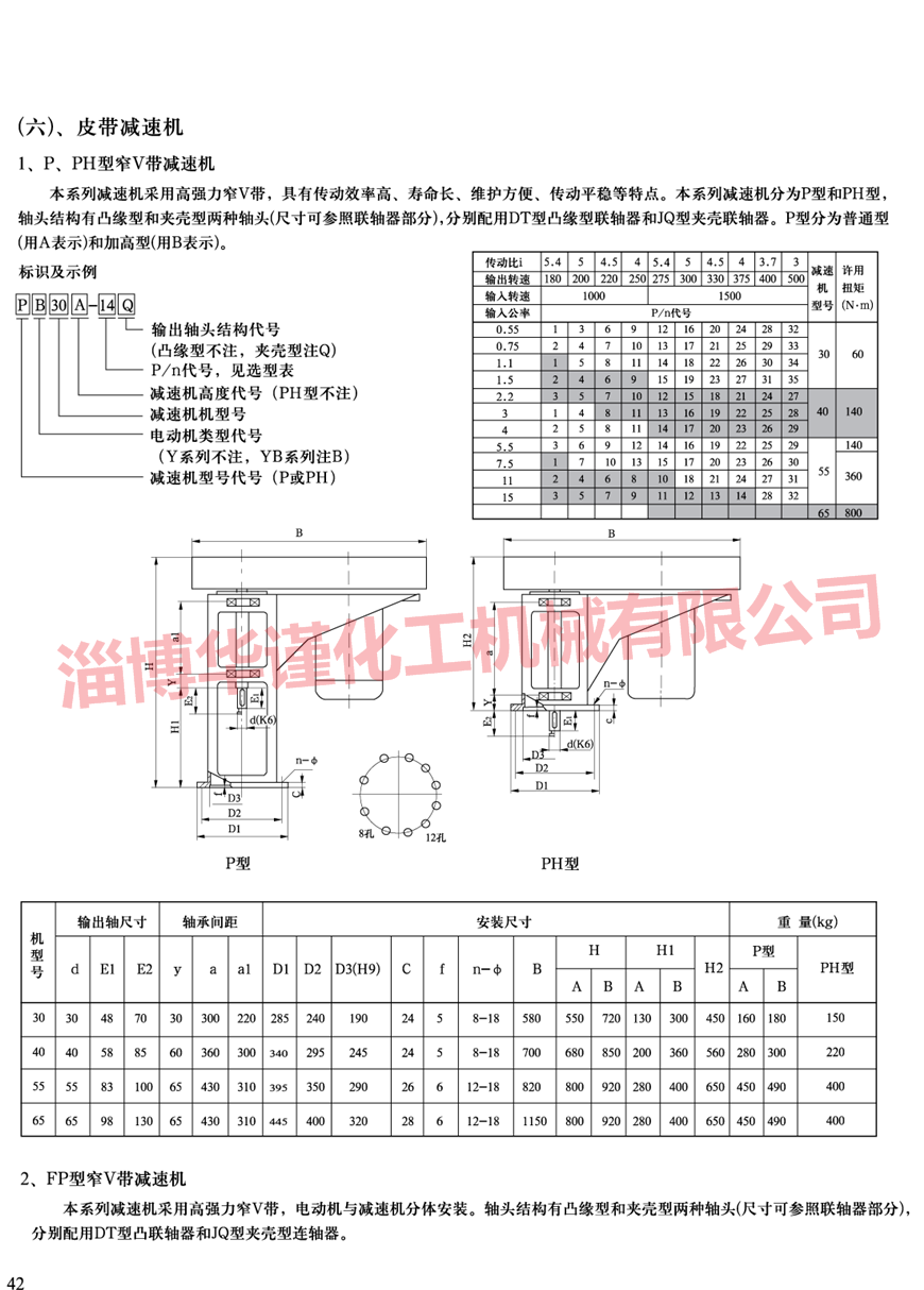 FP型窄V带减速机样本展示